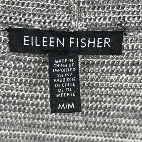 Eileen Fisher Open Front Organic Cotton Cardigan Sweater Gray/White Medium - Picture 2 of 5